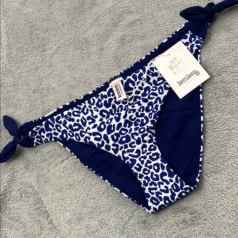 NEW LemLem S Halima String Bikini‎ Bottom Navy Blue Animal Print
